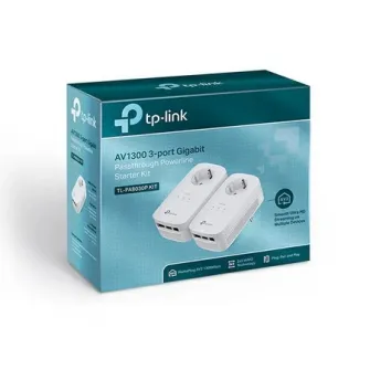 TP-LINK  TL-PA8030P Kit, AV1300 Powerline Adapter Starter Kit with AC Passthrough, 1300Mbps Powerline Datarate, 3 Gigabit LAN Port, Green Powerline, Pair Button, Range 300 meters in house