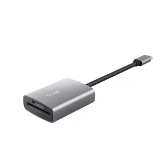 Trust Dalyx Compact aluminium card reader with USB-C connector for use with (micro) SD cards, USB version 3.2 gen 1, Supports SDHC/SDXC, Cable length 8 cm, Silver