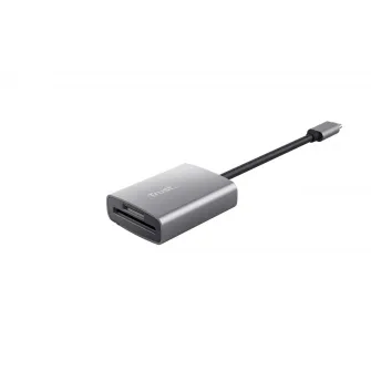 Trust Dalyx Compact aluminium card reader with USB-C connector for use with (micro) SD cards, USB version 3.2 gen 1, Supports SDHC/SDXC, Cable length 8 cm, Silver