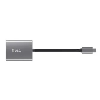 Trust Dalyx Compact aluminium card reader with USB-C connector for use with (micro) SD cards, USB version 3.2 gen 1, Supports SDHC/SDXC, Cable length 8 cm, Silver