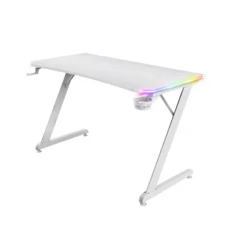 Trust Gaming RGB Desk GXT 709W LUMINUS,120x60cm, FSC-certified wood with anti-scratch top layer with carbon look, edge-integrated RGB LED lighting, on-desk touch controls,  height-adjustable feet, cup holder, headset holder, height 74cm, white