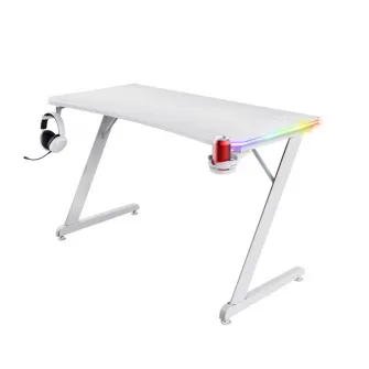 Trust Gaming RGB Desk GXT 709W LUMINUS,120x60cm, FSC-certified wood with anti-scratch top layer with carbon look, edge-integrated RGB LED lighting, on-desk touch controls,  height-adjustable feet, cup holder, headset holder, height 74cm, white