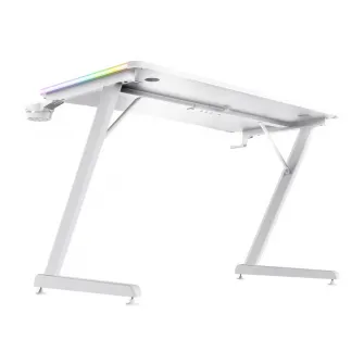 Trust Gaming RGB Desk GXT 709W LUMINUS,120x60cm, FSC-certified wood with anti-scratch top layer with carbon look, edge-integrated RGB LED lighting, on-desk touch controls,  height-adjustable feet, cup holder, headset holder, height 74cm, white
