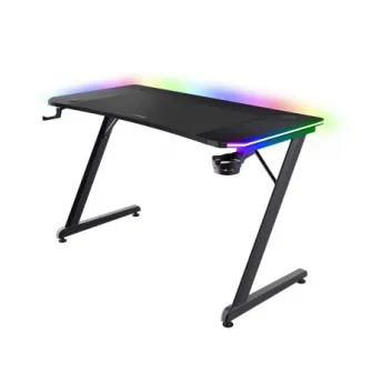 Trust Gaming RGB Desk GXT 710 LUMINUS PRO,120x60cm, FSCВ®-certified wood with anti-scratch top layer with carbon look, edge-integrated RGB LED lighting on 3 sides, wireless charger, on-desk touch controls,  height-adjustable feet, cup holder, headset hold