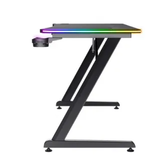 Trust Gaming RGB Desk GXT 710 LUMINUS PRO,120x60cm, FSCВ®-certified wood with anti-scratch top layer with carbon look, edge-integrated RGB LED lighting on 3 sides, wireless charger, on-desk touch controls,  height-adjustable feet, cup holder, headset hold