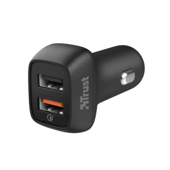 USB Car Charger - Trust Qmax 30W Ultra-Fast Dual USB Car Charger with QC3.0, Fast-charge with up to 12W power or ultra-fast charge with 18W power and QuickCharge 3.0, Total output power (max): A, W 30