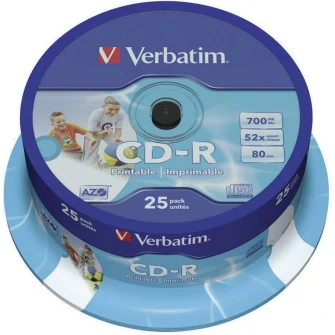 Verbatim DataLifePlus CD-R AZO 700MB 52X WIDE PRINTABLE SURFACE ID BRANDED -Spindle 25pcs.