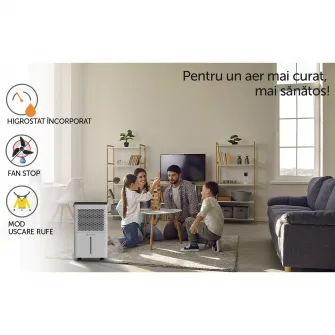 Dezumidificator AlecoAir D10 Junior,10 litri/zi, Uscare Rufe, Display digital, Debit Aer 80 mc/h, Higrostat, Timer, Auto-restart
