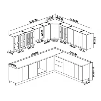 Set bucatarie Colt cu soft-close si fronturi MDF Badenmob, seria Space, 300/250cm, Crem, montaj reversibil + servicii de modelare si vizualizare CADOU