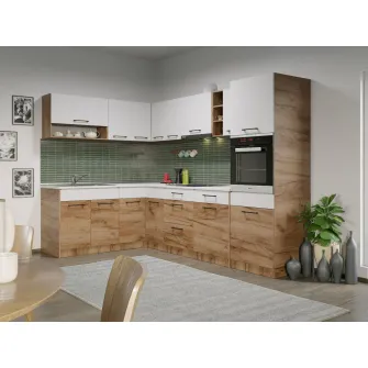 Set mobila Bucatarie, de Colt Gastro, 180/280, CuloareAlb/StejarAuriu, nr C25 + servicii de modelare si vizualizare CADOU