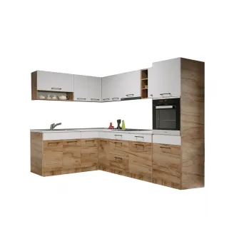 Set mobila Bucatarie, de Colt Gastro, 180/280, CuloareAlb/StejarAuriu, nr C25 + servicii de modelare si vizualizare CADOU