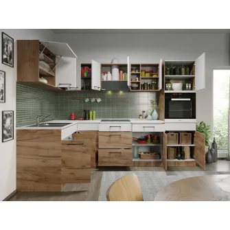 Set mobila Bucatarie, de Colt Gastro, 180/280, CuloareAlb/StejarAuriu, nr C25 + servicii de modelare si vizualizare CADOU