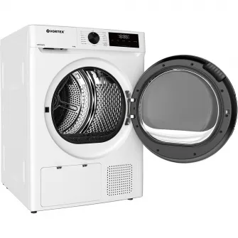 Uscator de rufe VORTEX VUR9PWH01S, Pompa de caldura, 9 kg, 15 programe, Clasa E, alb