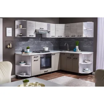 Set bucatarie Ambianta Iris 2.4/1.8 m (alb samoa) + servicii de modelare si vizualizare CADOU