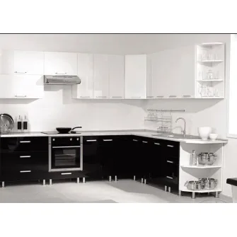 Set bucatarie Ambianta Perla White/Black (2.1x2.4 m) + servicii de modelare si vizualizare CADOU