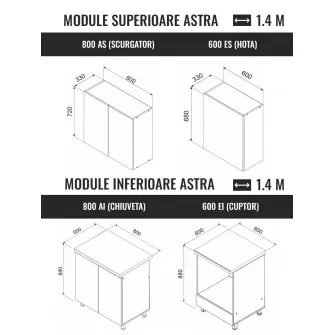Set mobila bucatarie Ambianta Astra 1.4 m Artisan / Crem + servicii de modelare si vizualizare CADOU