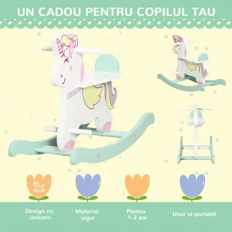 AIYAPLAY Cal balansoar pentru copii mici, plimbare cu unicorn pentru 1-3 ani, jucarie pentru bebelusi, cadou pentru fete si baieti