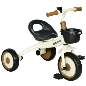 AIYAPLAY Tricicleta pentru Copii de 2-5 ani, Tricicleta pentru Copii cu Scaun Reglabil, Cos, Clopotel, Alb.