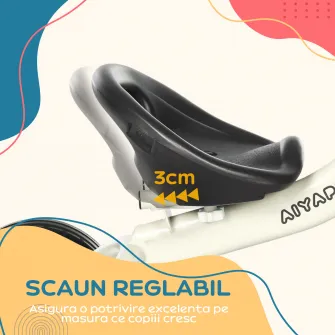 AIYAPLAY Tricicleta pentru Copii de 2-5 ani, Tricicleta pentru Copii cu Scaun Reglabil, Cos, Clopotel, Alb.