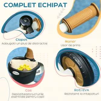 AIYAPLAY Tricicleta pentru Copii de 2-5 ani, Tricicleta pentru Copii cu Scaun Reglabil, Cos, Clopotel, Alb.