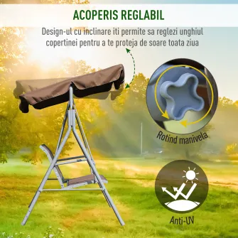 Balansoar de Gradina 3 Locuri Metal 170x112x153cm Maro Outsunny