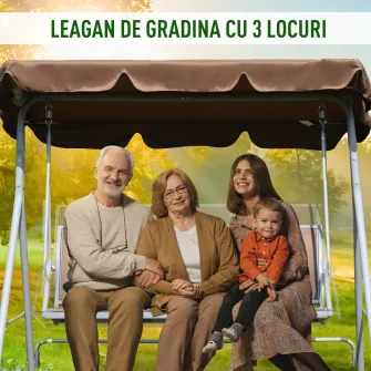 Balansoar de Gradina 3 Locuri Metal 170x112x153cm Maro Outsunny