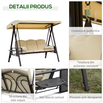 Balansoar / Leagan pentru terasa, 3 locuri, cu acoperis Outsunny