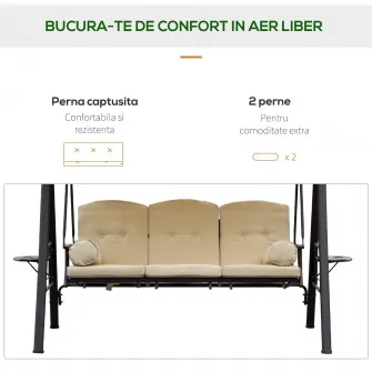 Balansoar / Leagan pentru terasa, 3 locuri, cu acoperis Outsunny