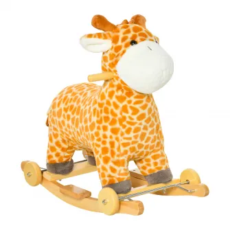 Balansoar pentru copii, Homcom, Model girafa, 3-6 ani, 63x38x63cm, Galben