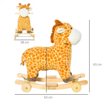 Balansoar pentru copii, Homcom, Model girafa, 3-6 ani, 63x38x63cm, Galben