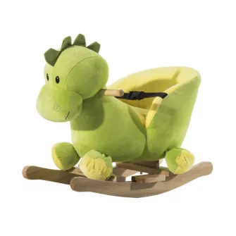 Balansoar pentru copii HomCom Rocking Dragon, din lemn pentru, verde si galben