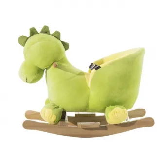 Balansoar pentru copii HomCom Rocking Dragon, din lemn pentru, verde si galben