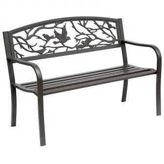 Banca de Exterior din Fonta cu Spatar 127x60cm Maro Outsunny