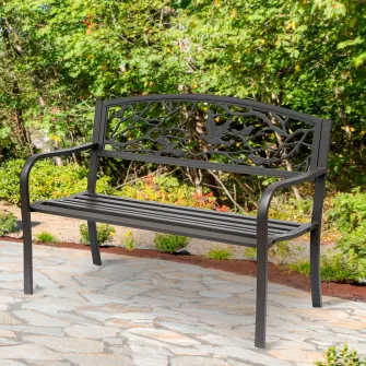 Banca de Exterior din Fonta cu Spatar 127x60cm Maro Outsunny