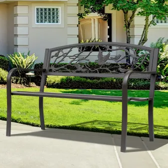 Banca de Exterior din Fonta cu Spatar 127x60cm Maro Outsunny