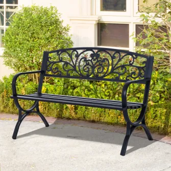 Banca de exterior din Fonta Prelucrata 127x60x85cm Negru Outsunny