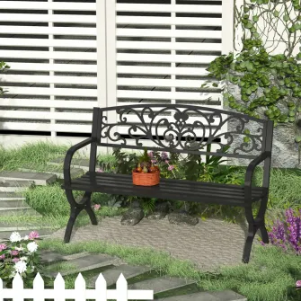 Banca de exterior din Fonta Prelucrata 127x60x85cm Negru Outsunny