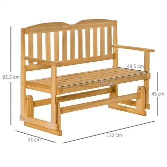 Banca de gradina balansoar cu cotiere Outsunny, 2 locuri, Lemn de brad, 132x51x95.5cm, Maro