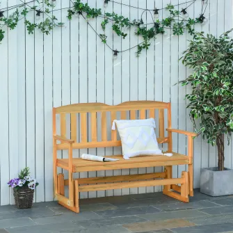 Banca de gradina balansoar cu cotiere Outsunny, 2 locuri, Lemn de brad, 132x51x95.5cm, Maro