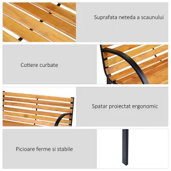 Banca de Gradina cu 2 locuri 122x60x80cm Negru-Lemn Outsunny