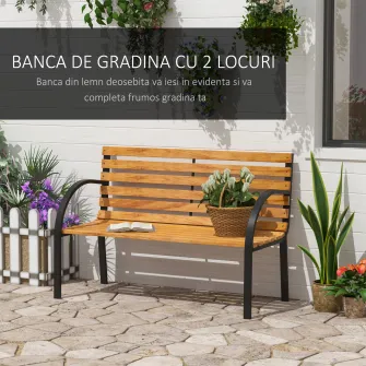 Banca de Gradina cu 2 locuri 122x60x80cm Negru-Lemn Outsunny