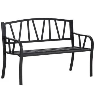 Banca de Gradina din metal cu 2 Locuri 128x56x86cm NegruOutsunny