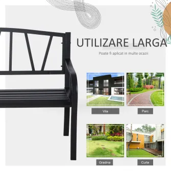 Banca de Gradina din metal cu 2 Locuri 128x56x86cm NegruOutsunny