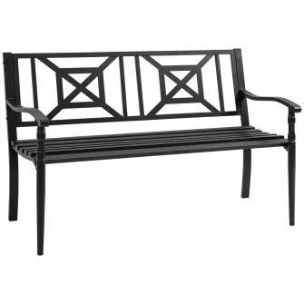 Banca din otel de gradina HOMCM pentru exterior, Banca de terasa pentru 2 persoane, Mobilier canapea pentru 2 persoane pentru gazon, Punte, Curte, Veranda, Intrare, Negru