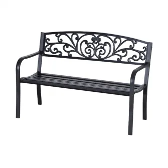 Banca in stil vintage pentru gradina, Outsunny, Metal, Rezistent la apa, 127 x 60 x 87 cm, Negru