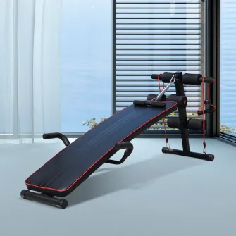 Banca multifunctionala pentru abdomene Homcom, Reglabila, 56.5 x 135 cm, Rosu/Negru