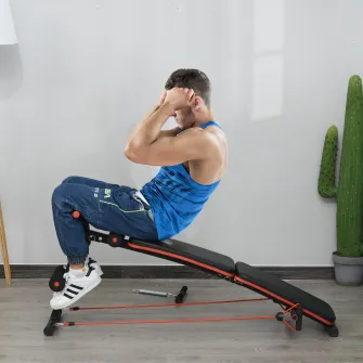 Banca multifunctionala pentru abdomene Homcom, Spatar reglabil, 47 x 142 x 50-66 cm, Rosu/Negru