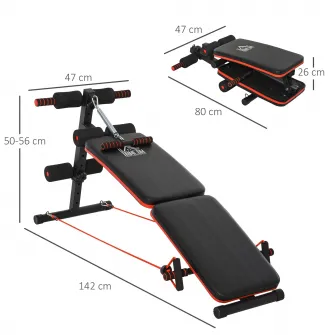 Banca multifunctionala pentru abdomene Homcom, Spatar reglabil, 47 x 142 x 50-66 cm, Rosu/Negru