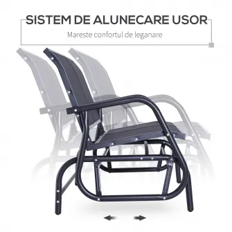 Banca tip Leagan 2Locuri in Metal, 123x70x88cm, Negru Outsunny