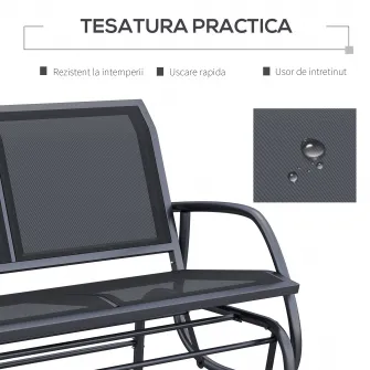 Banca tip Leagan 2Locuri in Metal, 123x70x88cm, Negru Outsunny